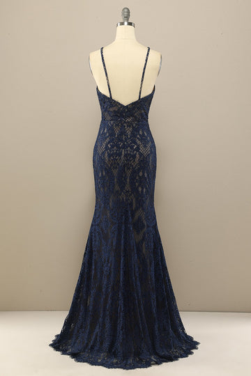 Navy Mermaid Lace Long Ball Dress